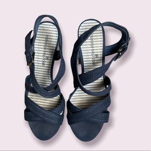 Montego Bay Club Wedge Sandals Navy Blue  Cork Platform Size 6 1/2